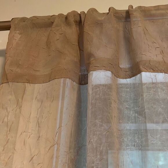 Home Brown Sheer Floor Length Plain Rod Pocket Curtain Set Of 2 - Picture 2 of 6